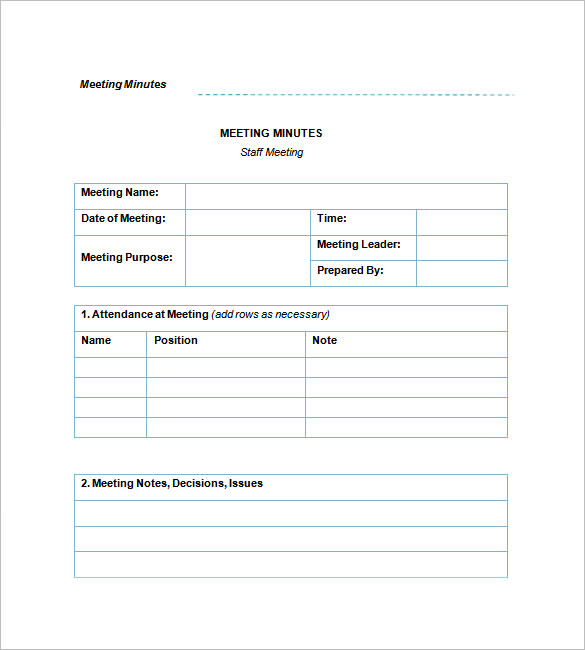 How To Write Minutes Of A Staff Meeting Example