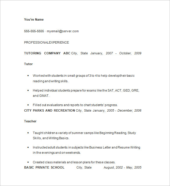 11+ Tutor Resume Templates DOC, PDF Free & Premium Templates
