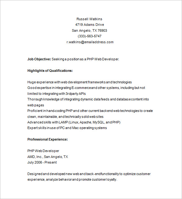 24+ PHP Developer Resume Templates - DOC, PDF
