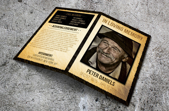 father obituary card template in old style