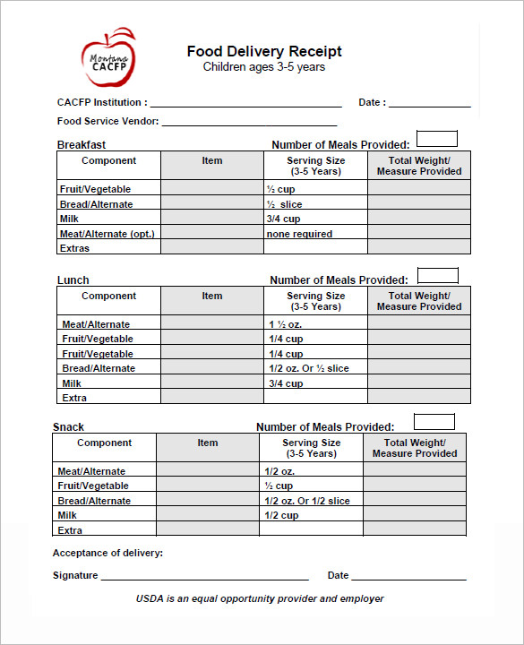 food delivery receipt pdf download