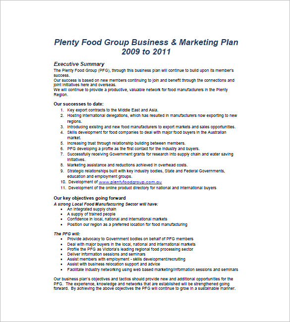 Food market business plan