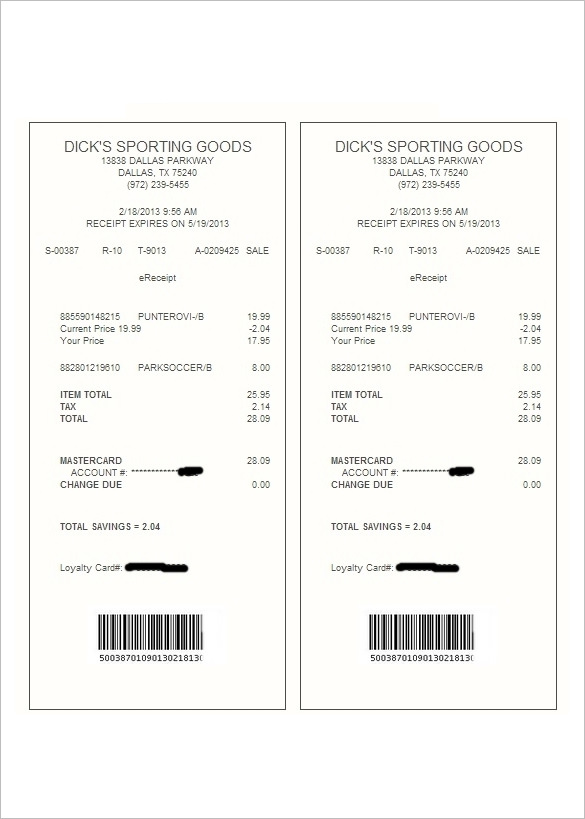 format of electronic receipt