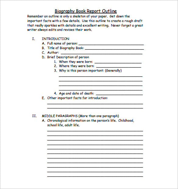 free biography book report outline template