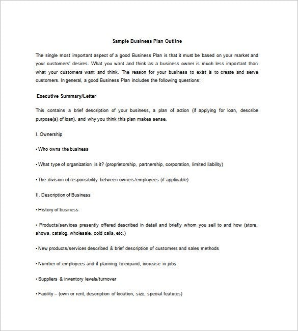 free business plan outline template word doc