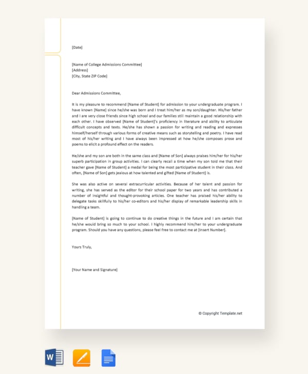College Recommendation Letter Example from images.template.net
