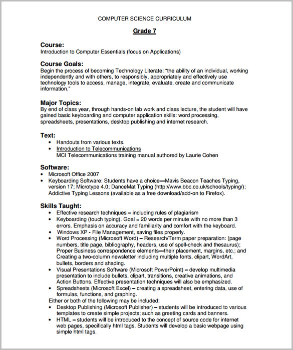 free computer science training course outline template