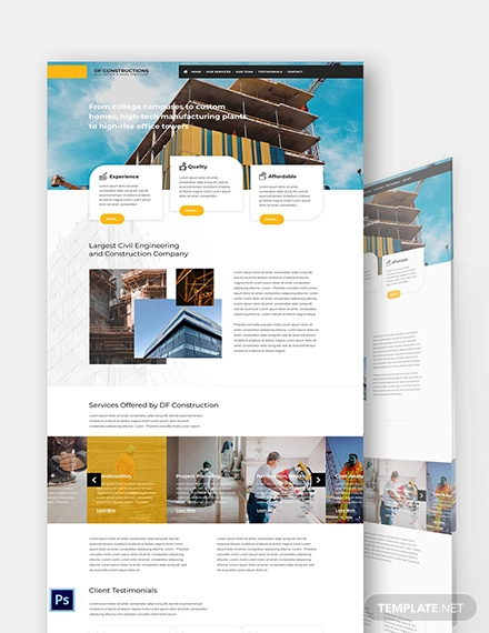 free construction business website template
