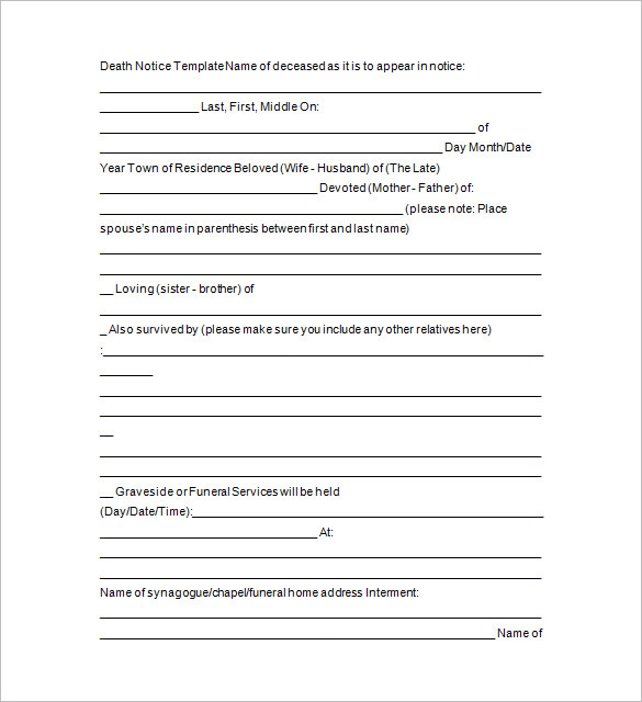 Death Notices 16+ Printable Word, Excel, PDF Format Download!