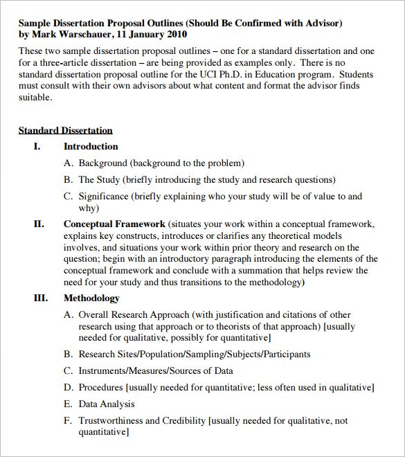 free dissertation proposal outline template pdf format