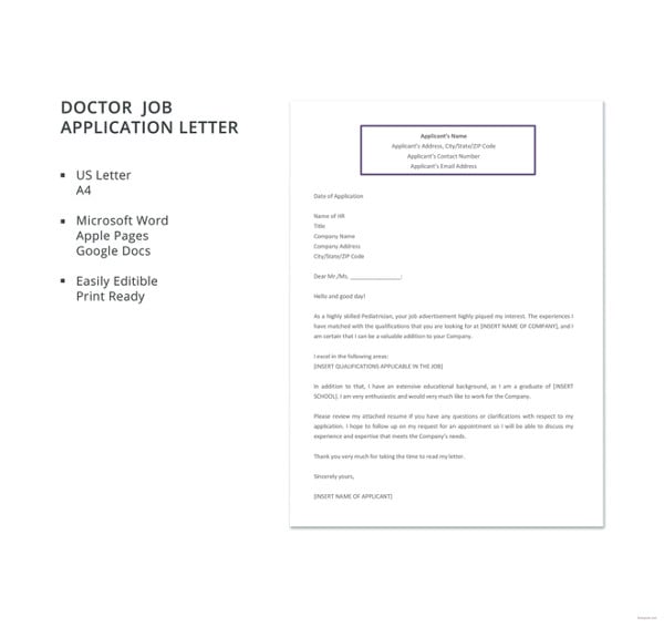 free doctor job application letter template