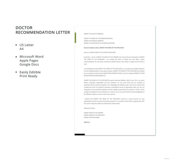 șablon de scrisoare de recomandare gratuită pentru medic1