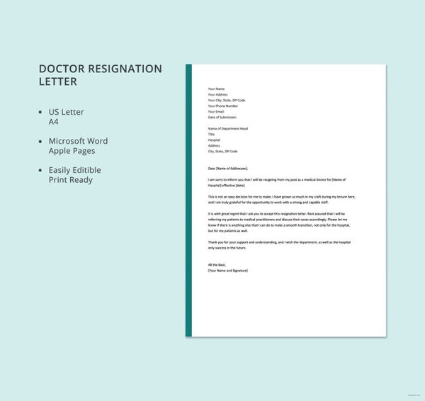 free doctor resignation letter template