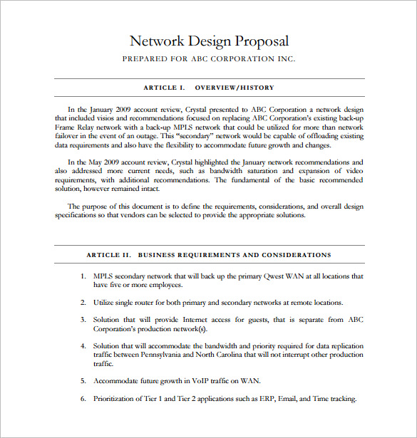 sample network design proposal