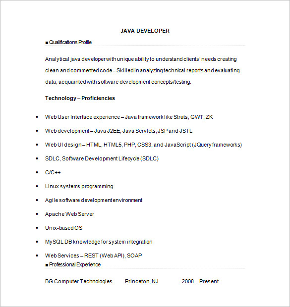 Java Developer Resume Template - 17+ Samples, Examples, Format Download!
