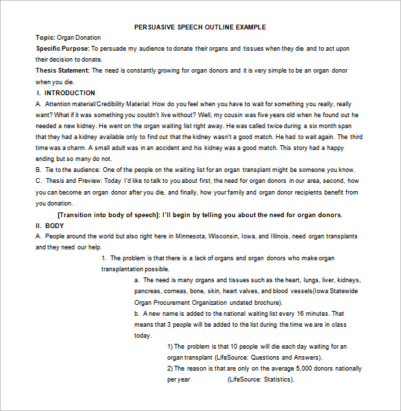 Free 6  Persuasive Speech Outline Template DOC PDF
