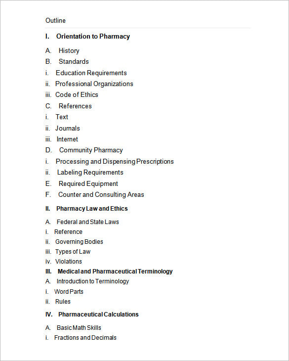 free pharmacy technician course outline word