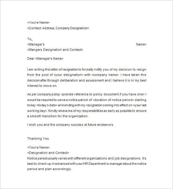 Resignation Notice Template - 17+ Free Samples, Examples, Format Download