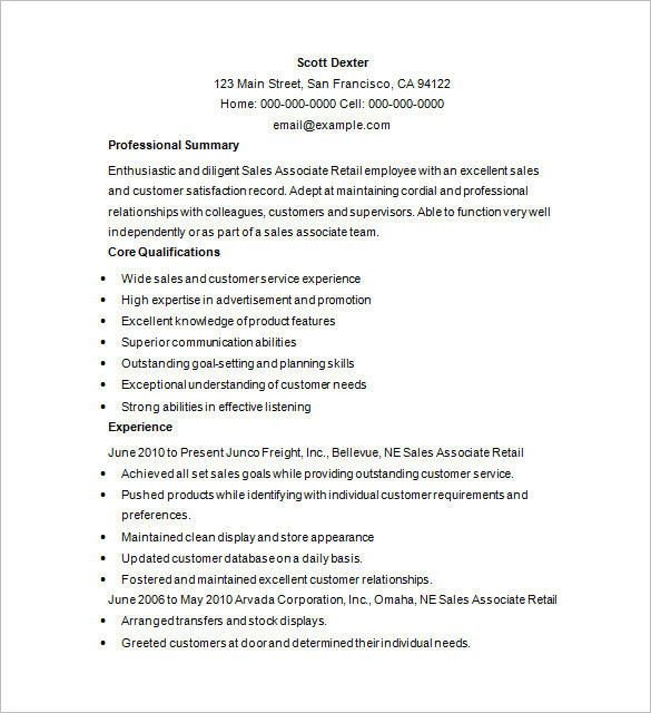 free retail sales resume download