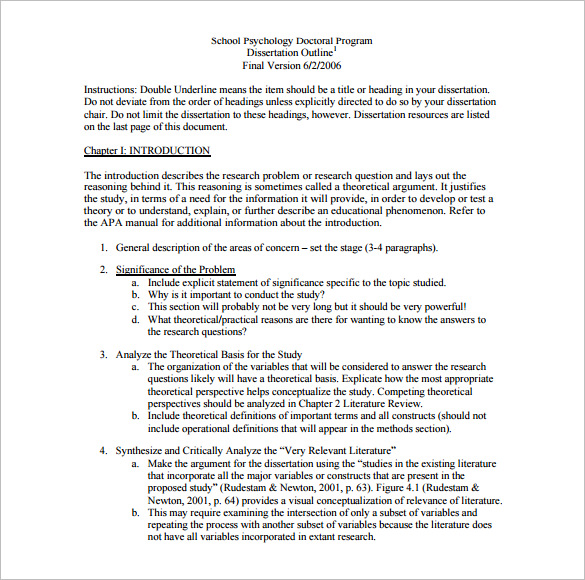 free sample dissertation outline template download