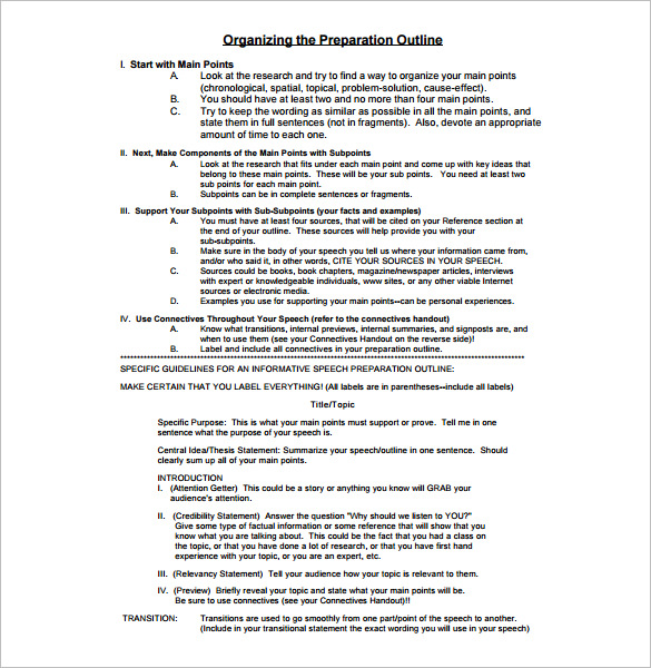 free sample informative presentation outline pdf