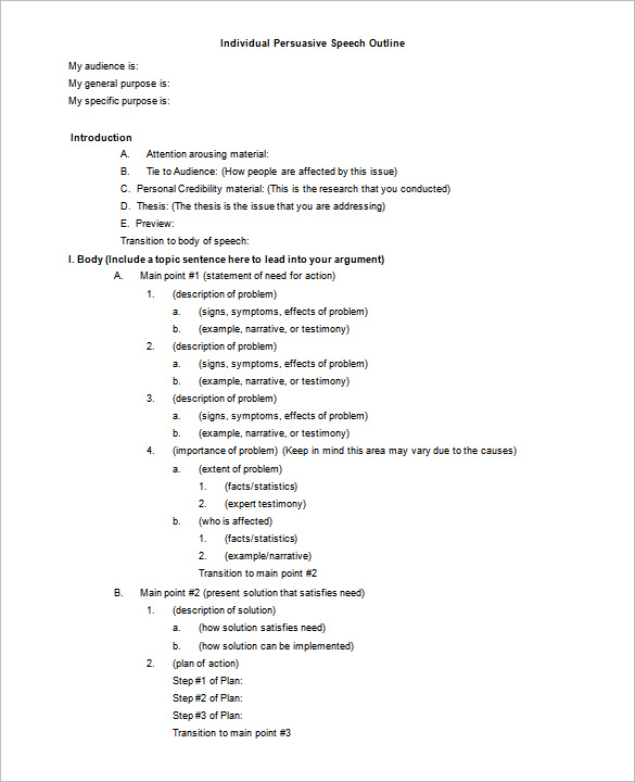 6+ Persuasive Speech Outline Template DOC, PDF