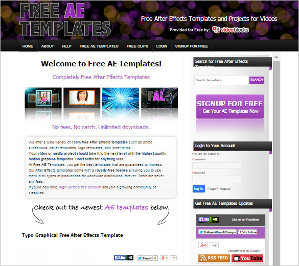 freeaetemplates after effect template download