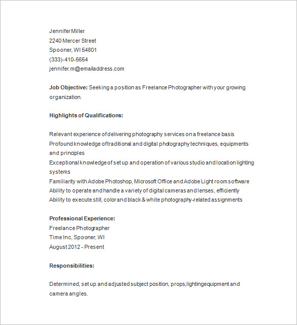 Photographer Cv Template