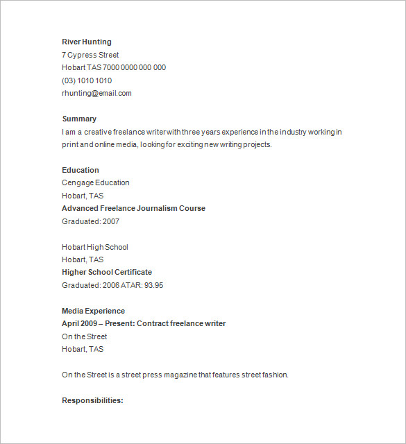 content writer resume