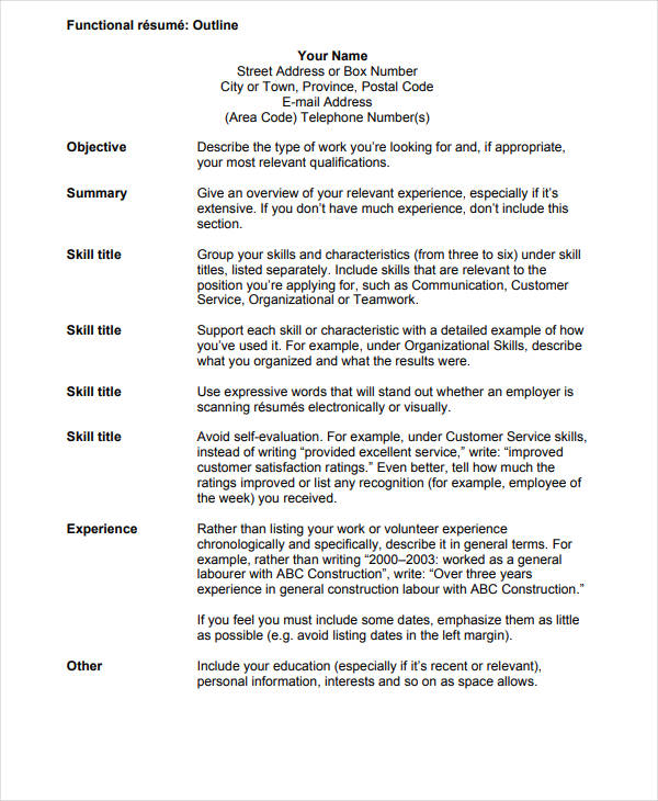 functional-resume-outline-template