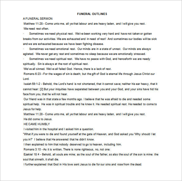 funeral sermon outline template free download