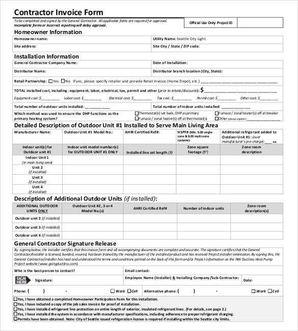 google contractor invoice form