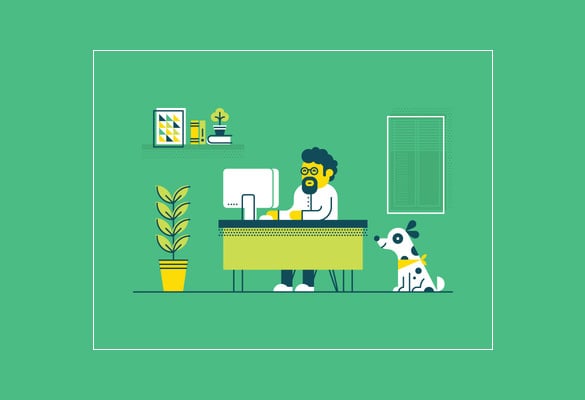 green colour home office workplace illustration