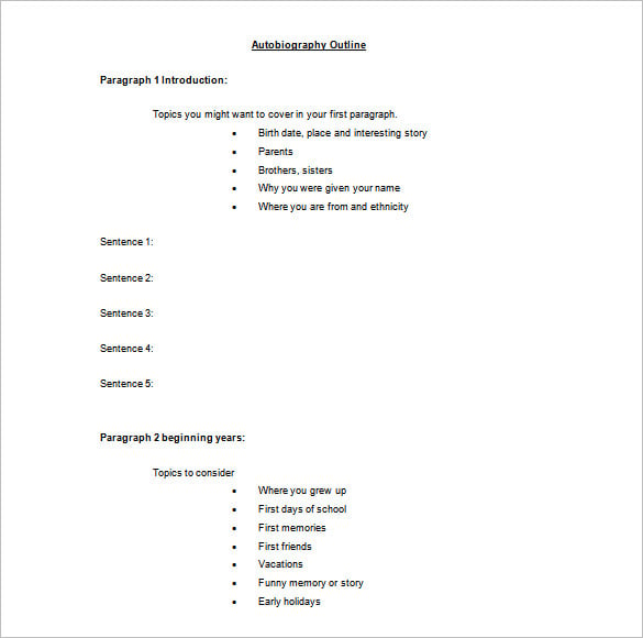 autobiography outline for high school students