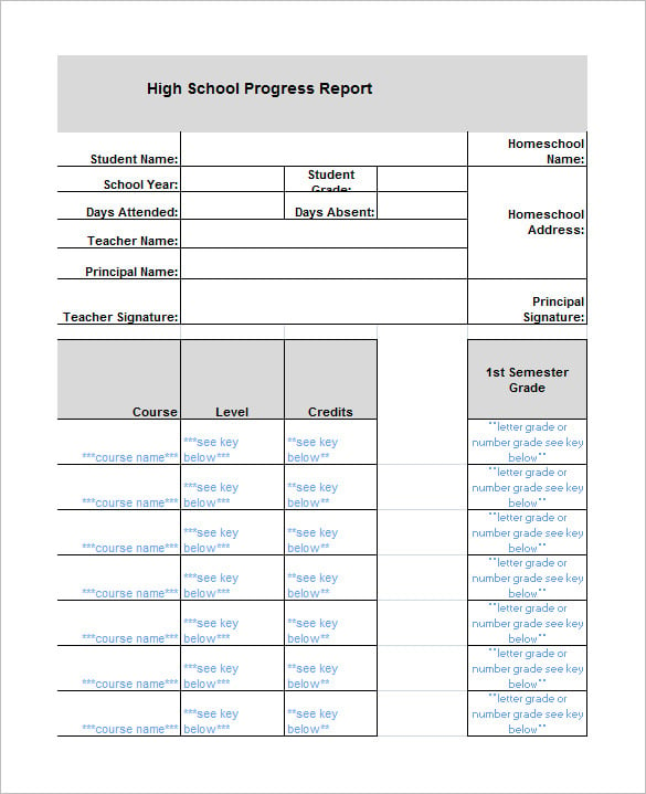 homeschool high school report card template free download