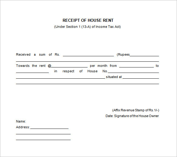 Rent Receipt Format Template India Great Receipt Forms