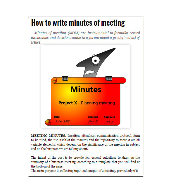 how to write meeting minutes sample