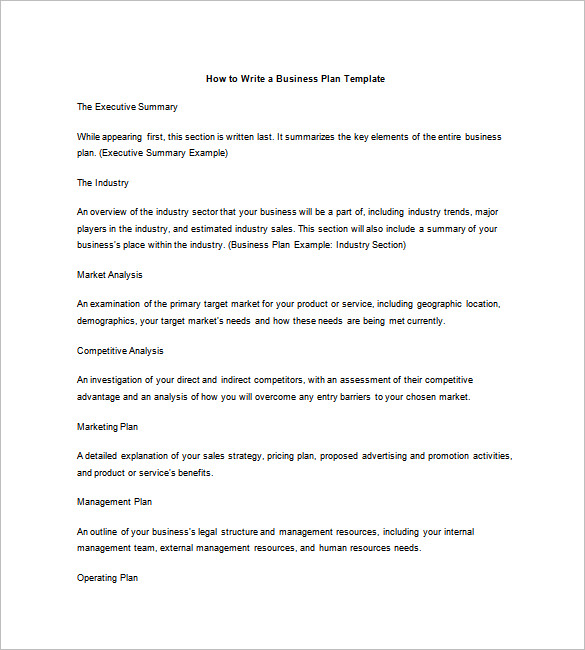 How To Write A Business Plan Template Free