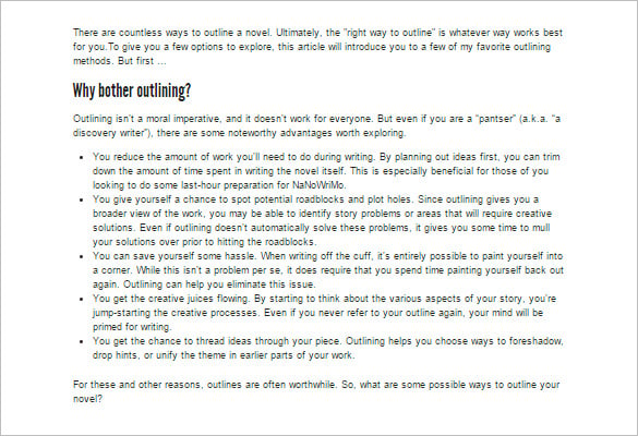 Novel Outline Template 4 Free Sample Example Format Download