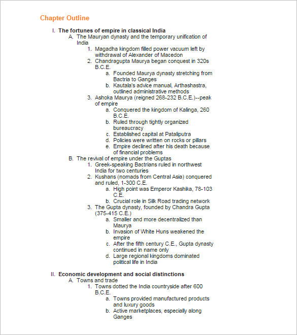 how to do a chapter outline template
