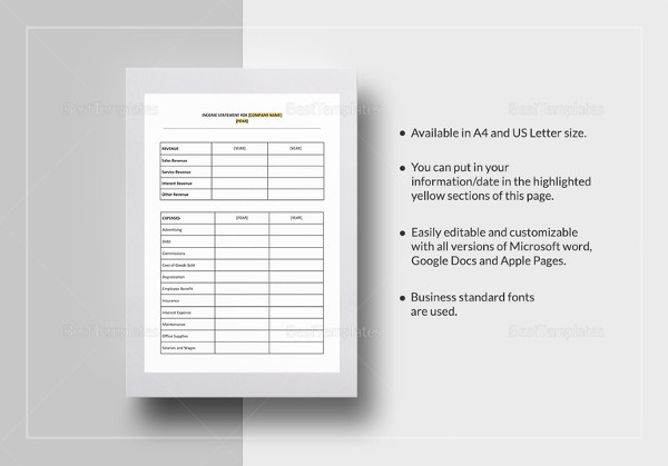 income statement word template