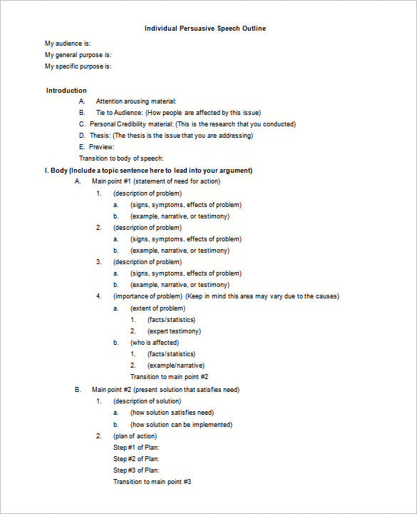 individual persuasive speech outline template word doc