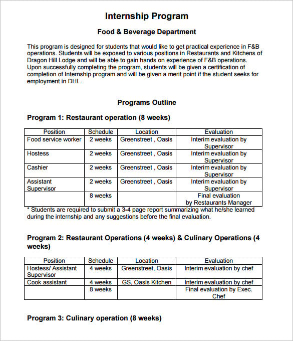 internship program outline template