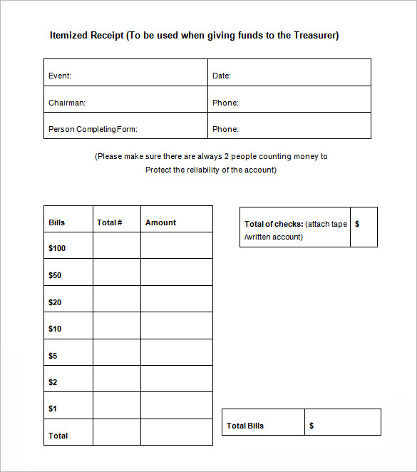 itemized receipt template free word download