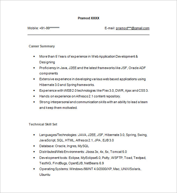 Java Developer Resume Template - 17+ Samples, Examples, Format Download!