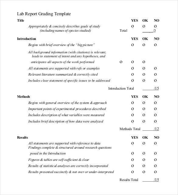 lab report grading template