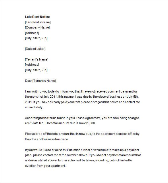 letter rent late payment Examples,    Format Samples, Free 14 Rent Notice Late