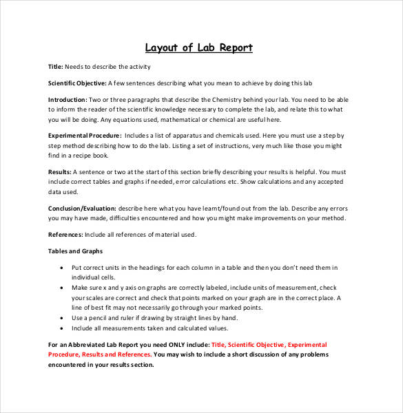 layout of lab report