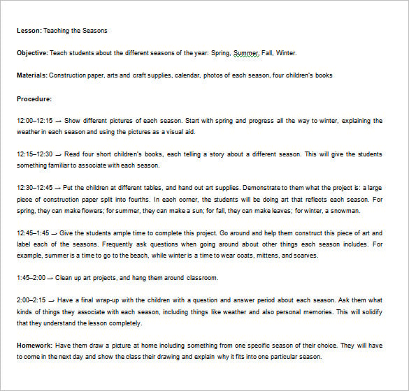 lesson plan outline template for childrens