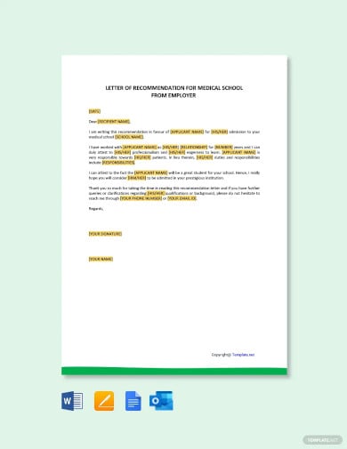 letter of recommendation for medical school from employer template